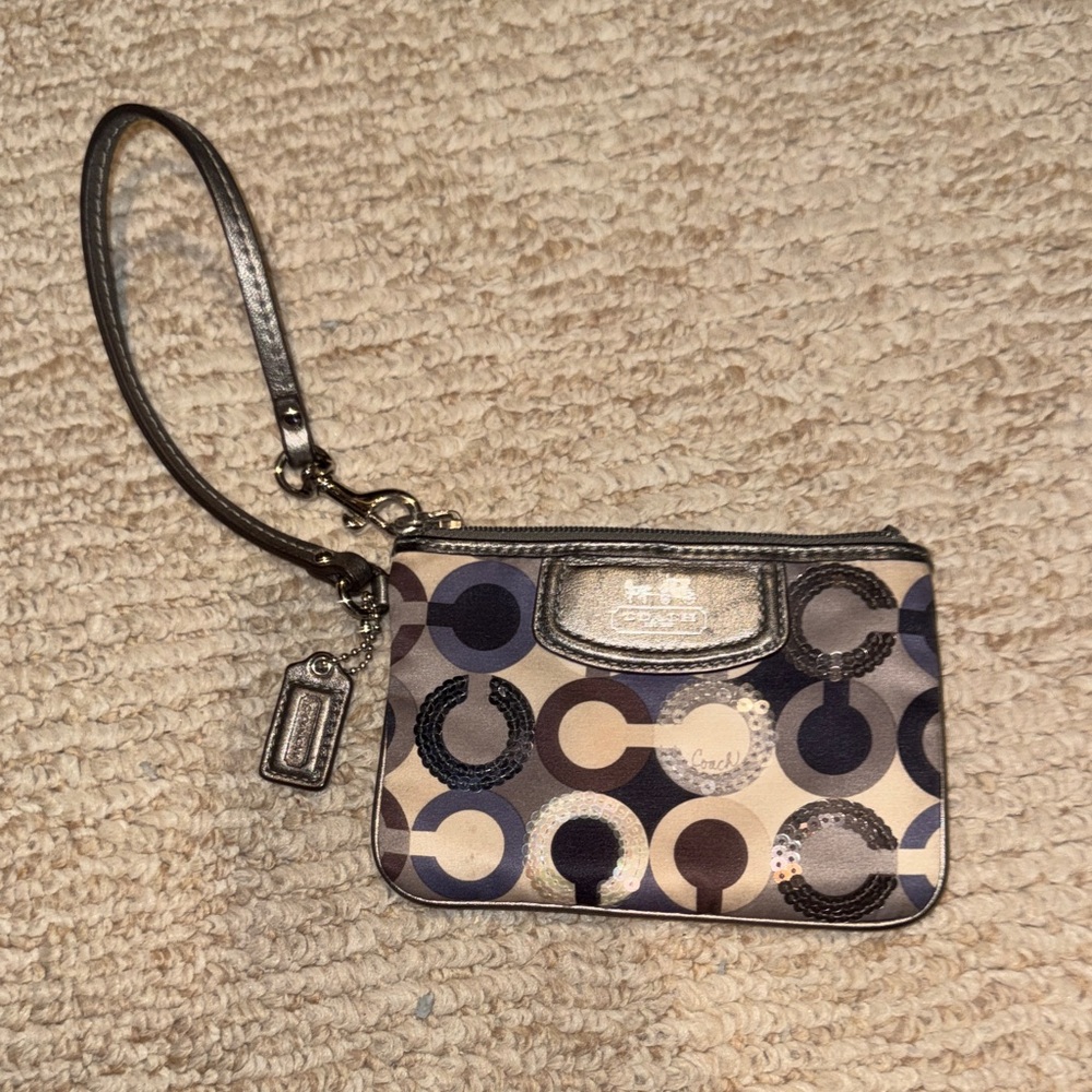 Coach Circle Pattern Wristlet in Blue and Brown